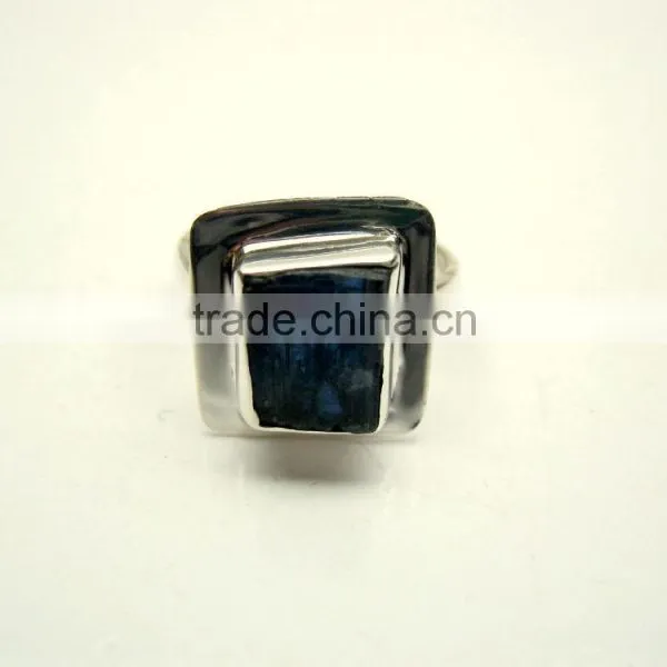 Blue Kyanite Raw Natural Gemstones Ring, Rough Gemstone Adjustable Rings, 925 Solid Sterling Silver Jewelry photo-2