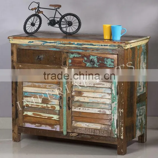 INDIAN RECYCLE WOOD 1 DOUBLE DOOR 2 DRAWER SIDE BOARD photo-2