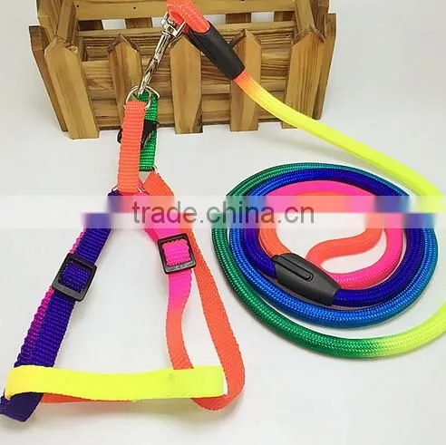 Pet Dog Cat Rainbow Colorful Nylon Collar Leash Puppy Lead Collar Bell Ring photo-5