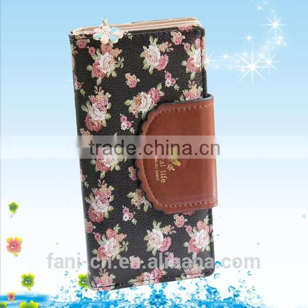 2015 Latest New Design Red Clutch Bifold Purse Walletl With Flower Printed for Woman photo-3
