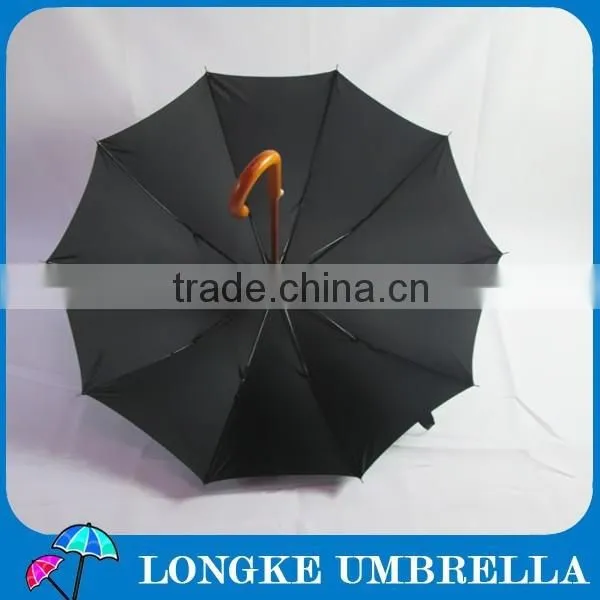 High Quality Fiberglass Ribs Plain Black Color Pongee Fabric Wooden Umbrella for Advertising photo-3