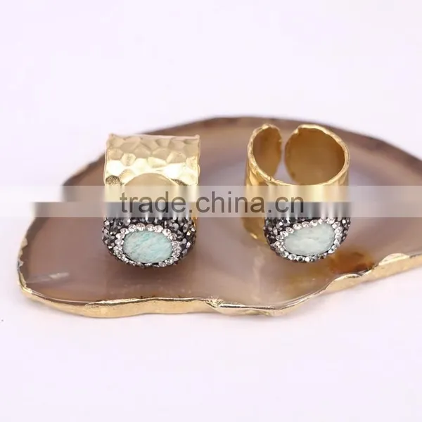 Natural Amazon Gold Plated Druzy Ring, Gold Plated Metal Brass Gemstone Druzy Ring, Fashion Stone Jewelry Druzy Stone Ring photo-2