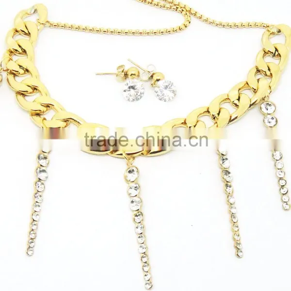 Attractive Women Gold Chain With Long Rhinestone Tassel Necklace photo-2