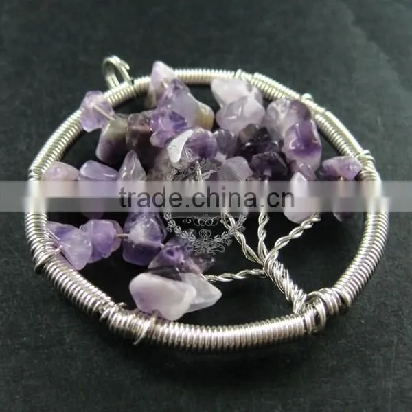 50mm Round Handmade Wiring Tree in Random Purple Amethyst Stone Pendant Charm DIY Supplies 1820240 photo-2