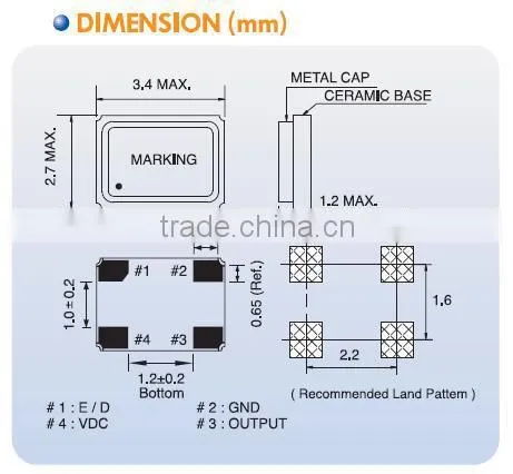 3.2x2.5mm SMD Crystal Oscillator (32.768KHz) (1.8V) photo-2