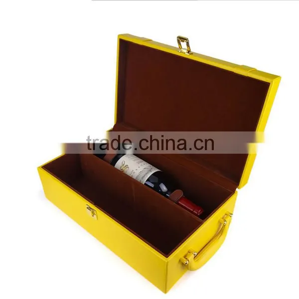 Wholesale Custom High-grade Leather 2 Bottles of Champagne Wine Boxes, Yellow Wooden Gift Box photo-2