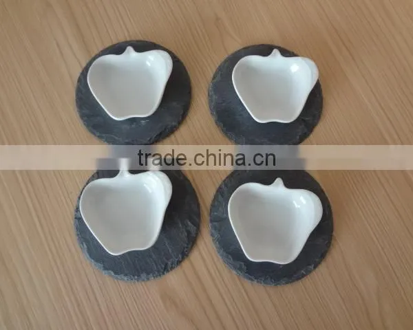 Irregular Leaf Shape Black Rough Edge Slate Coaster With photo-2