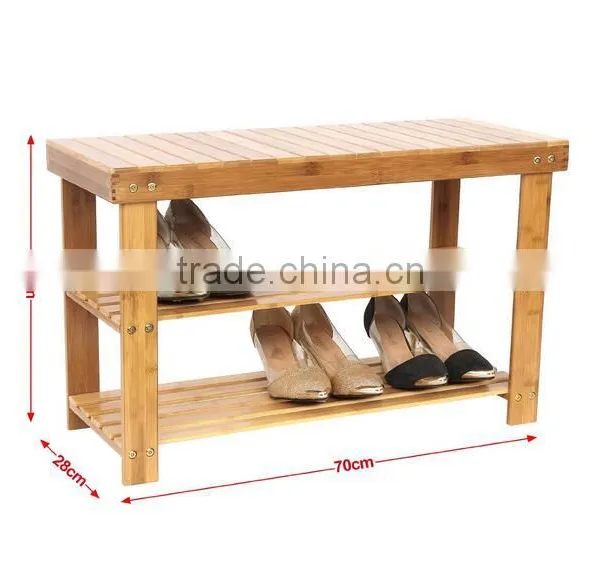 2 Tier Natural Bamboo Shoe Rack Bench Storage Organiser Holder 70 x 28 x 45cm photo-6