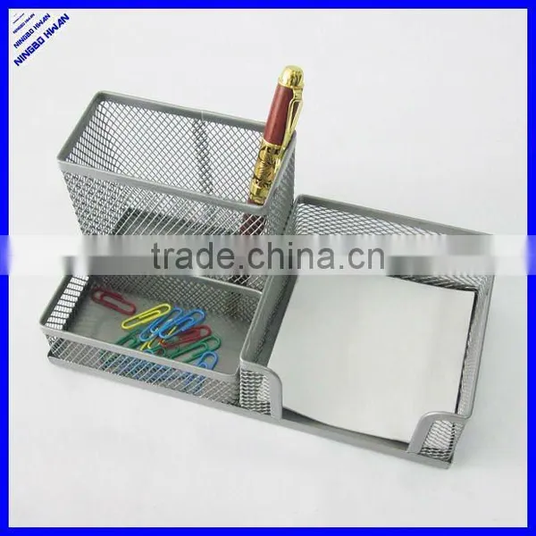 Rectangle 3 Compartment Metal Mesh Pen Holder and Note Holder