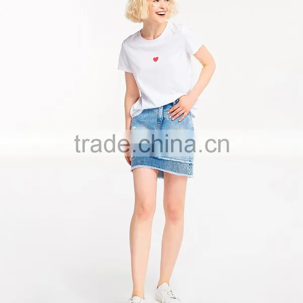 Lovely Heart Pattern Design Custom Printing 100% Cotton Custom O Neck Women White t Shirt photo-5