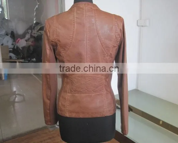 Punk Rock PU Leather Jacket Women Tops Faux Leather Autumn Coat Slim Orange Jackets Outwear Women Top 2015 Faux Leather Jacket photo-2