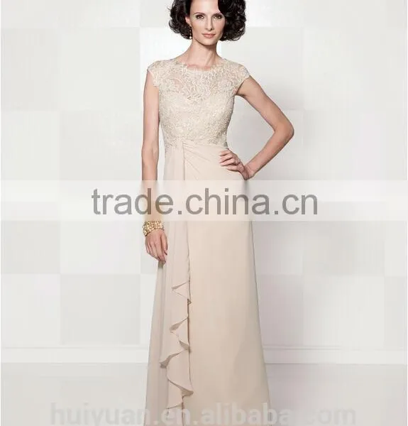 Elegant Cap Sleeve Chiffon Lace A-line Round Neck Mother Bridal Dream Dress photo-2