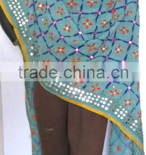 Hand Embroidered PHULKARI GEORGETTE DUPATTA SHAWL Handicraft