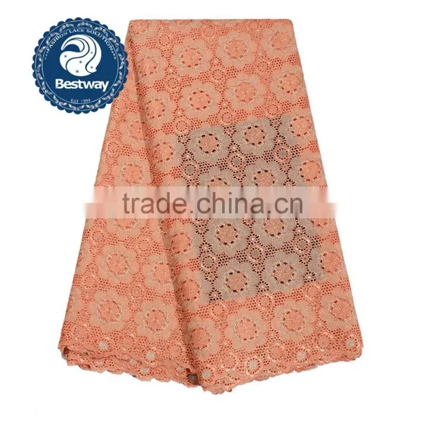 African Lace Fabrics Swiss Voile Lace With Stones Swiss Cotton Lace SL0426 photo-2