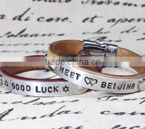Custom Lover's Genuine Leather Anniversary Bracelets With Words Engraved photo-3