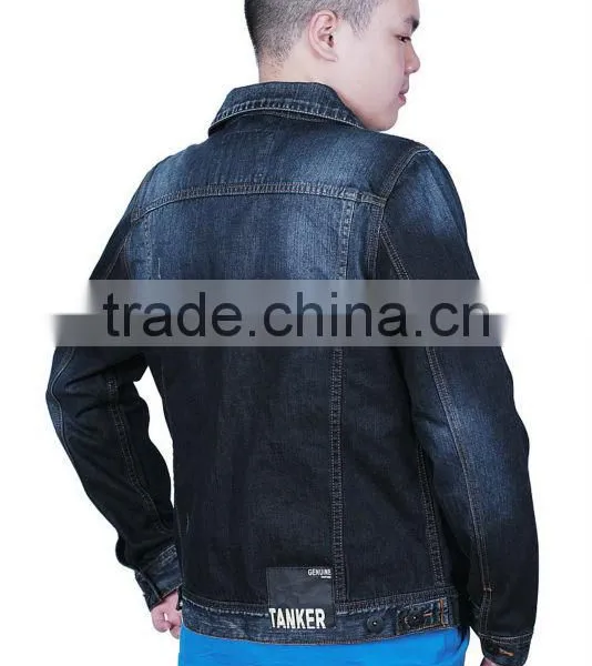 T1031 OEM Denim Top Coat pu Coated Sleeves Men Jacket photo-4