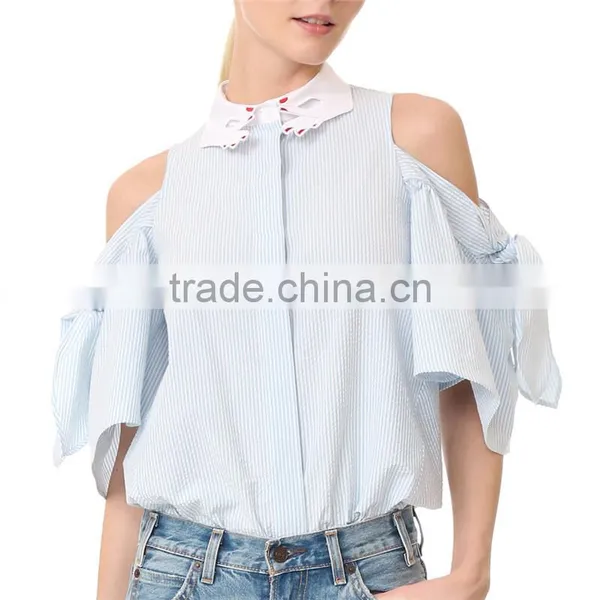 Spring Half Sleeve Voluminous High-low Hem High Neck Blouse Designs photo-2