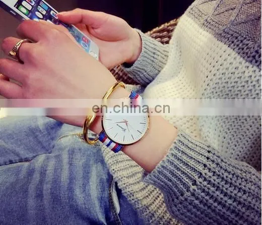 Golden Dial Quartz Watches British Retro Casual Canvas Belt Watches photo-2