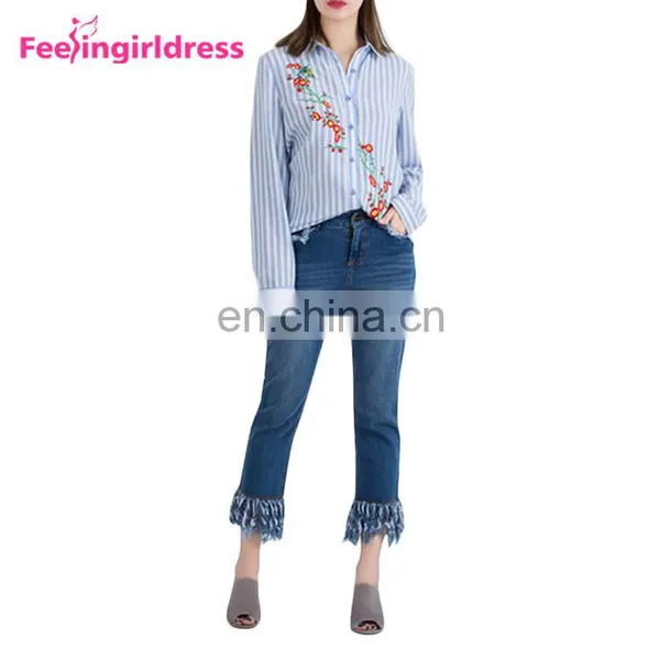 2017 Fashion Autumn Latest Shirt Designs Embroidery Flower Long Sleeve Casual Women T Shirt photo-2