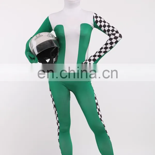 Green & White Racing Car Driver Full Body Spandex Cosplay Costume Zentai Suit photo-2