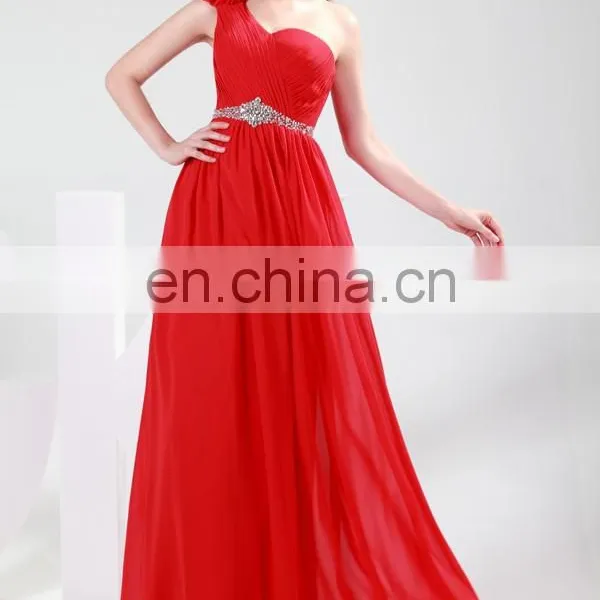 One Shoulder Flower Red Long Grace Karin Chiffon Bridesmaid Dress CL4411 photo-2