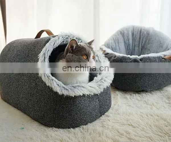 Cat Bed for Indoor Cats, Portable Soft Cat House Machine Washable Pet Beds With Anti-Sip Bottom photo-6