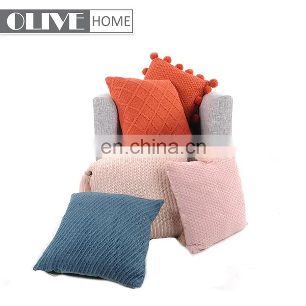Fashion Soft Jacquard Diamond Geometric Pattern Knitted Cushion Cover for Sofa photo-3