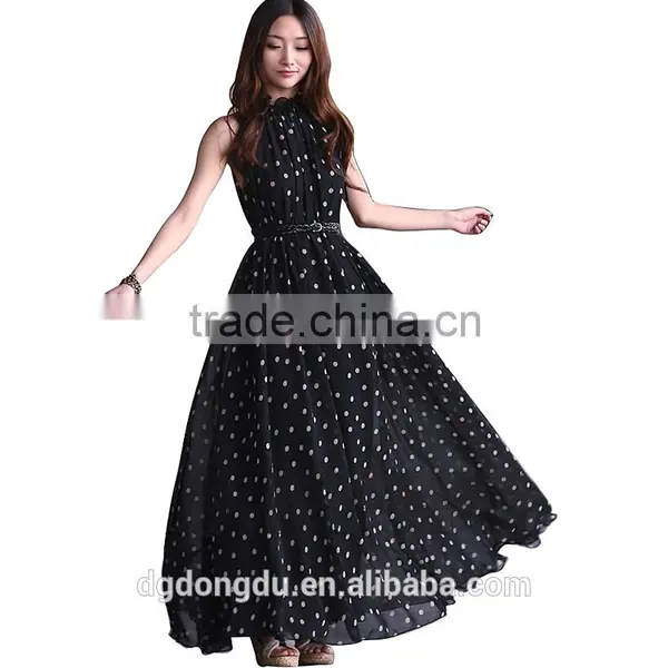 Retail Fashion Women's Polka Dots Maxi Long Casual Summer Beach Party Chiffon Dress,Big Size Women Sundress Free Shipping photo-2