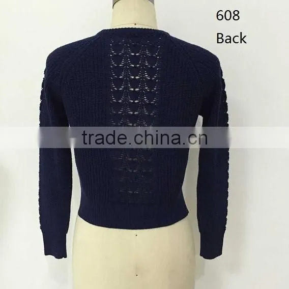 2016 Fall/winter Crew Neck Long Sleeve Texture Knitting Way on Center Front and Back Sweater