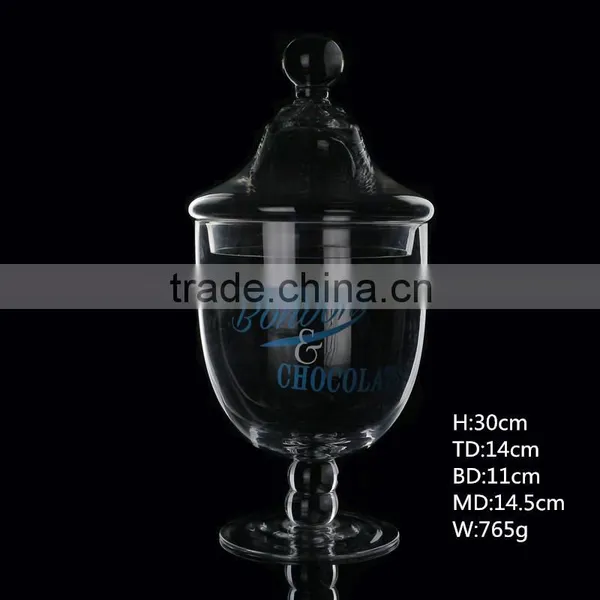 Leadfree Customized Size Storage Food Candy Jar Bubble Stem With Ball Lid Clear Transparent Colored Decal photo-2