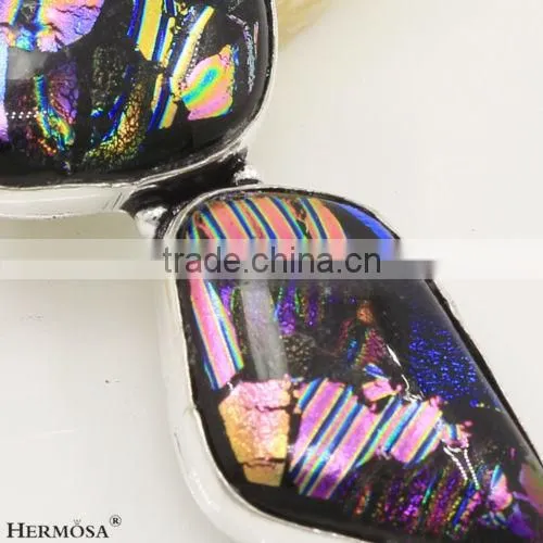 925 Sterling Silver Freedom Shape Colorful Dichroic Glass Gemstone Jewel Pendant photo-2