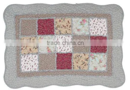 Shabby Chic Green Floral Patchwork Quilted Cotton Bedroom Bath Floor Mat Rug