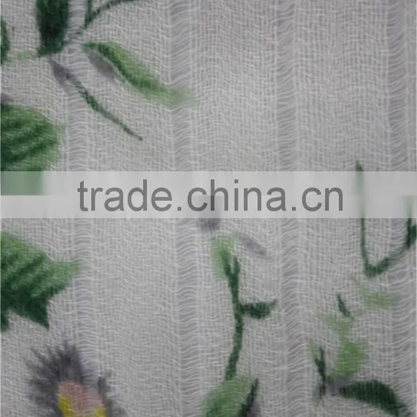 Green and Yellow Floral Printed Light Wool Scarf With Fringe photo-5
