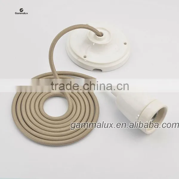 Popular White Ceramic Ceiling Rose Lamp Holder With Light Colourful Textile Wire Cord photo-2