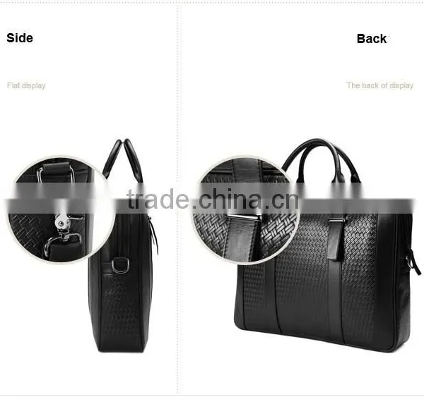 Mens Black Genuine Leather Laptop Shoulder Document Bag photo-4