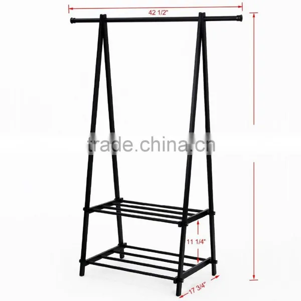 Black Metal Coat Hat Rack 2-tier Garment Drying Rack Clothes Shoe Organizer photo-3
