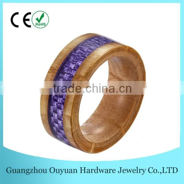 8MM New Natural Wood Ring, Natural Wood Ring With Purple Carbon Fiber Inlay