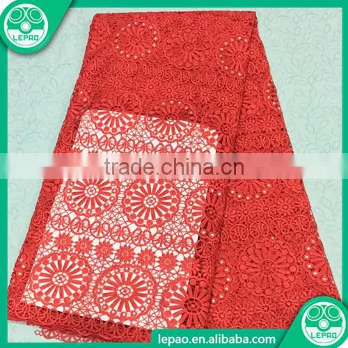 Nigeria French Guipure Lace Embroidery 2016 Top One Wholesale Cord Lace Royal Blue With Beads for Dress photo-3