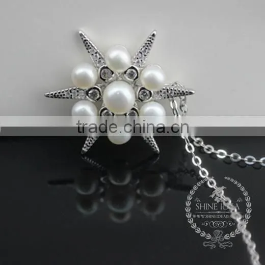 925 Sterling Silver Shining Star With Pearls Creative Pendant Necklace Fashion Women Necklace Jewelry 6360468 photo-3