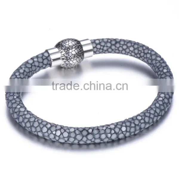 Bio Magnetic Bracelet Unisex Genuine Grey Stingray Cord Leather Bracelet Bangle Stainless Steel Charm Jewelry 2017 for Men Women photo-3