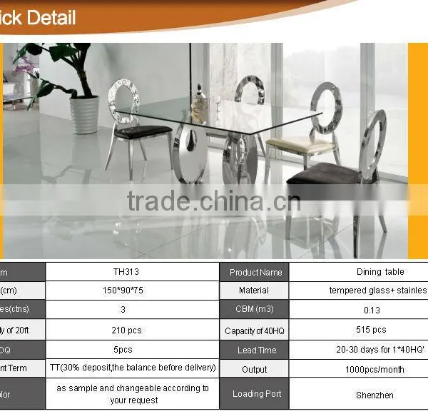TH313 Guangdong Good Quality Glass Top Table photo-3