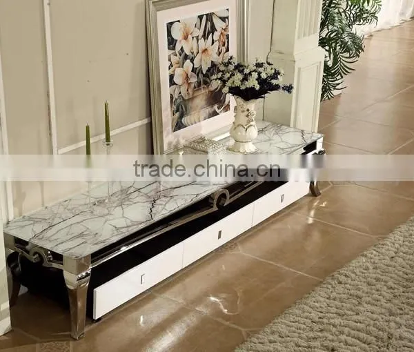 Stone TV Stand Stainless Steel Legs With Drawer photo-3