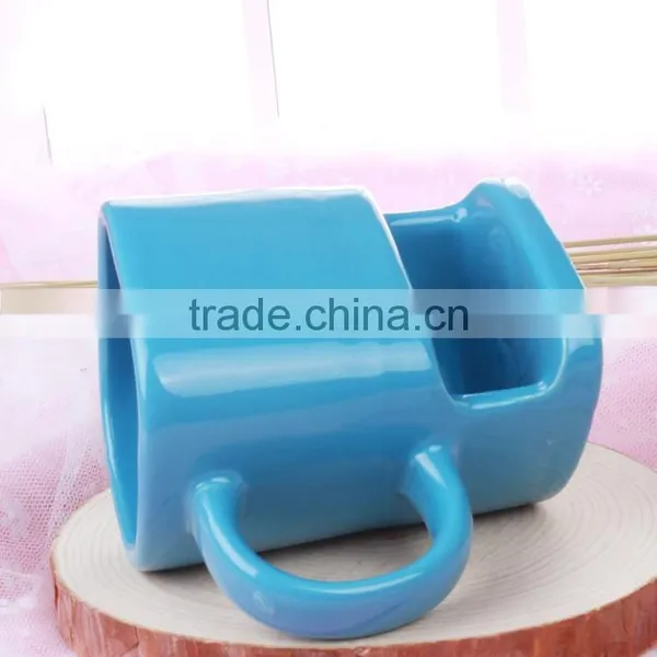 Easy Carry Ceramic Biscuit Cookie Holder Mug, Solid Color Glazed Promotional Gifts Mug photo-4