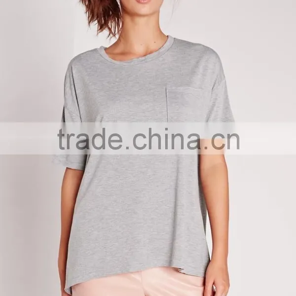 Overseas Women Pocket Front Grey Color Oversized t Shirts photo-2