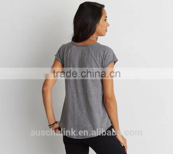 Tagless Comfort Lace up Raglan Scoop Bottom Women t Shirt With Distressed photo-4