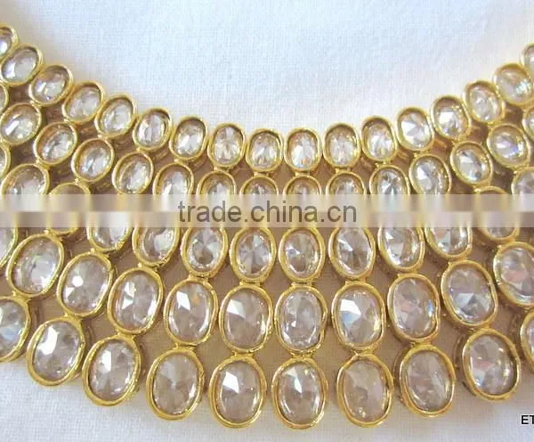 Gold Plated Crystal White Reverse AD Designer Necklace Earring Set1 photo-2