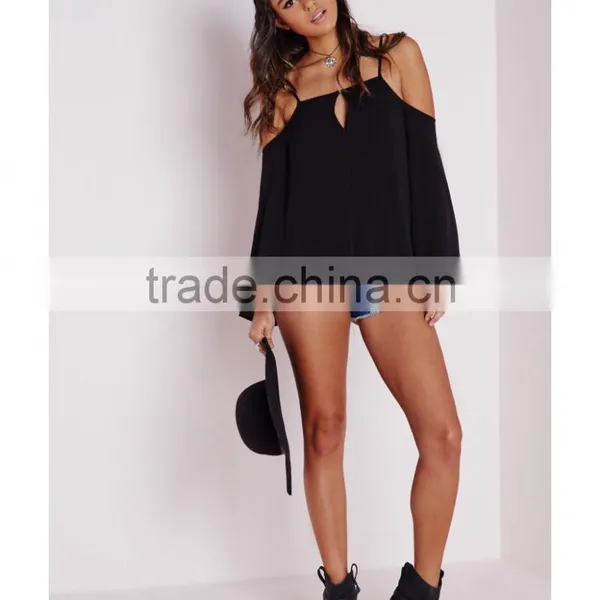 Latest Design Open Shoulders Thin Straps Woman Blouse photo-4