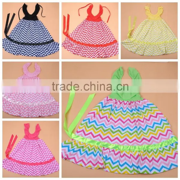 American Girls Multi Color Chevron Satin Halter Dress With Rose Tutu Dress photo-5