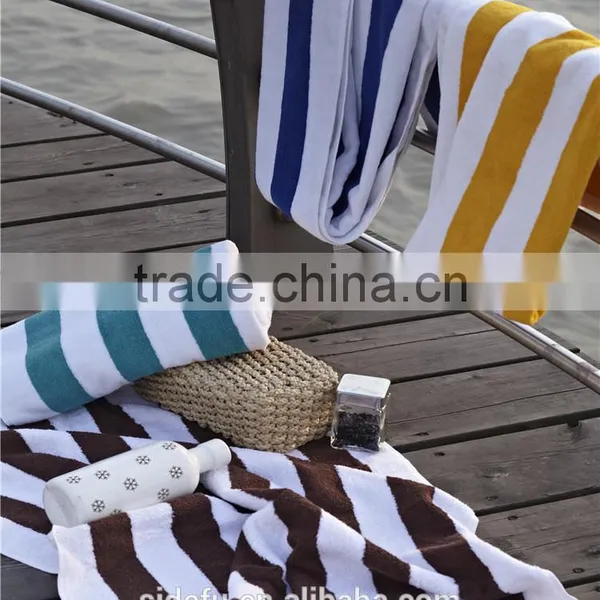 Hot Sell White And Blue Cotton Stripe Custom Beach Towel photo-3