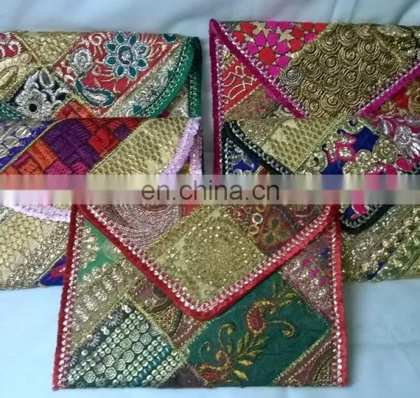 2015 New Valentines Womens Ladies Vintage Banjara Colorful Hand Zari Embroidered Unique Patch Handbag Clutch Tote Purse Pouch photo-6